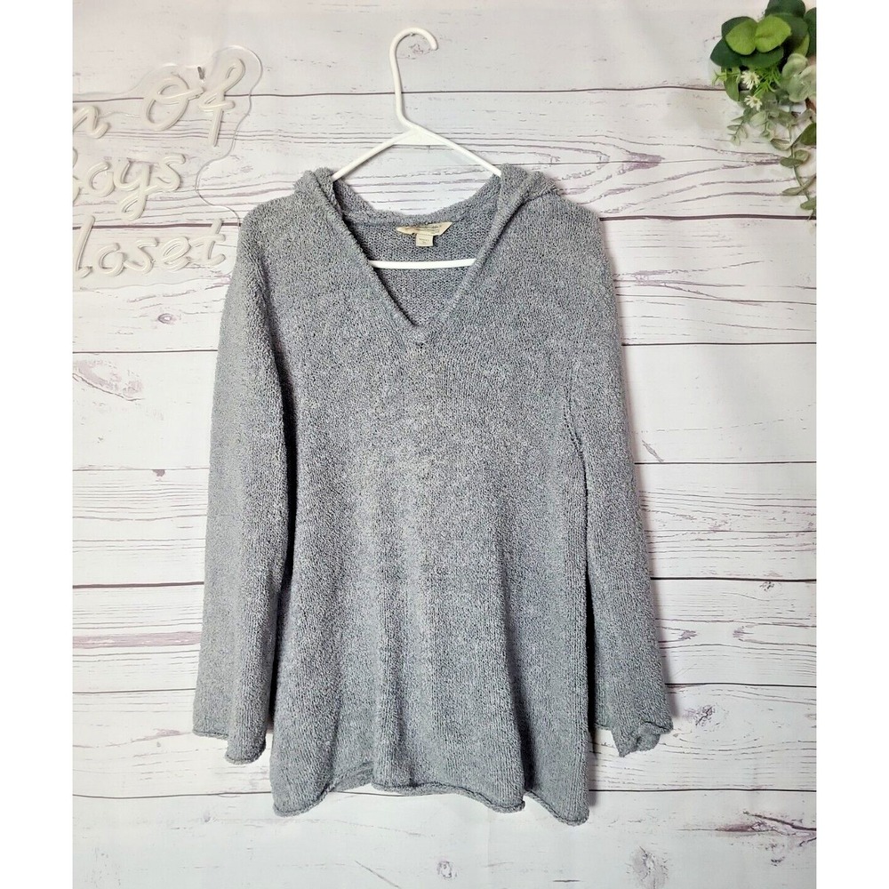 Gander Mountain Gray Knit V-Neck Long Sleeve Pullover Hoodie Sweater Woman SZ 2X
